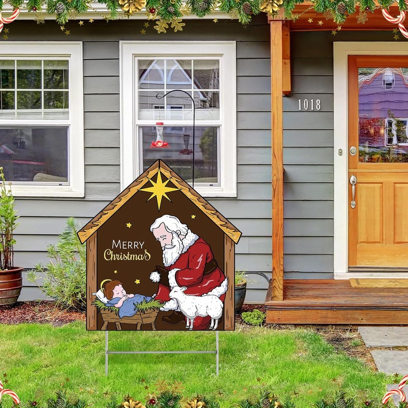 Memorywuu Large Kneeling Santa Nativity Scene Yard Sign for Christmas Outdoor Garden Lawn Decor, Religious Decorations, 23 x 30 Inch - Image 5